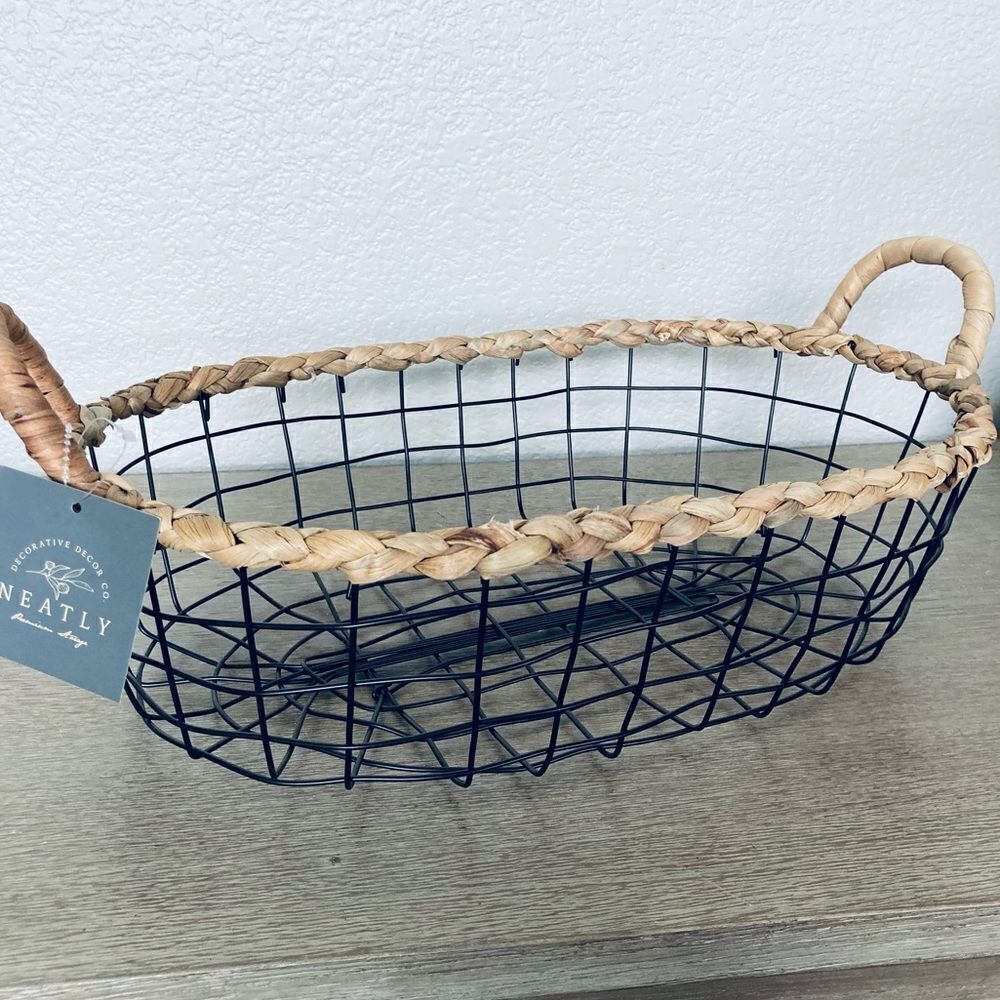 Farmhouse Rustic Modern Metal Décor Basket Lg
